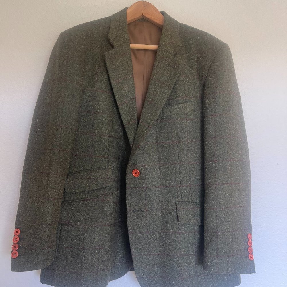 *NEW* OLIVE GREEN PLAID TWEED 3 PIECE SUIT